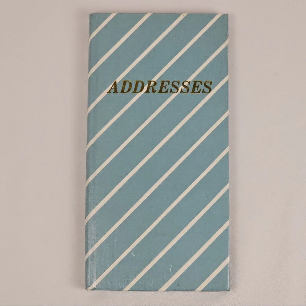 Vintage Pocket Address Book Blue White Striped Gold Embossed A-Z Tabs Never Used